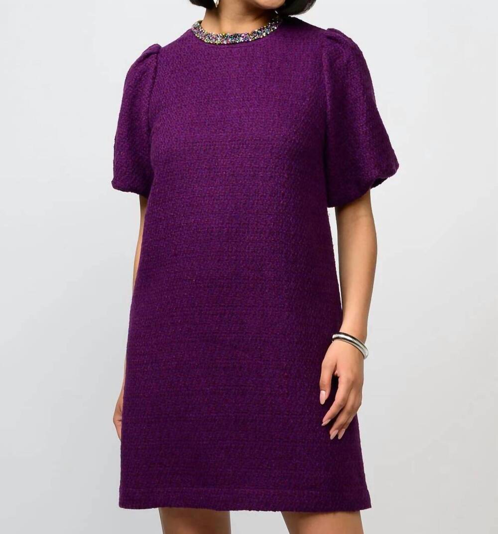 NEW UNCLE FRANK beaded neck mini dress in plum